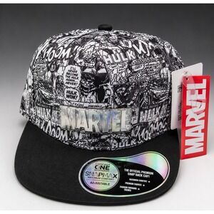 Marvel Comics Snapback Hat Cap Black White Comic Print Adjustable New With Tags